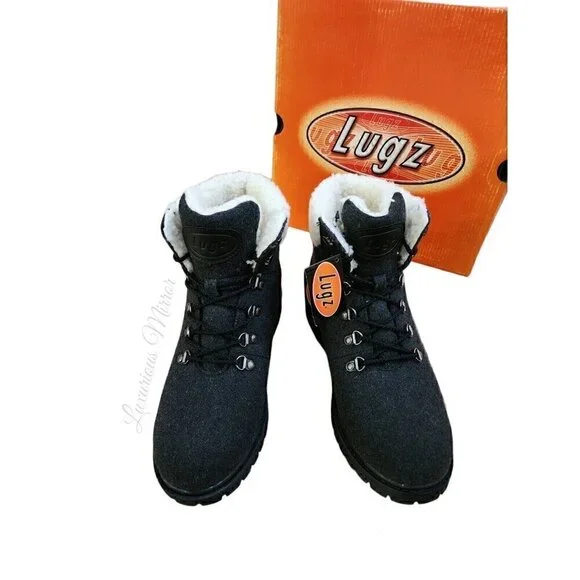 Lugz Grotto II Womens Black Cream Fleece Suede Lace-Up Combat Boots Sizes 7.5 - Picture 7 of 12